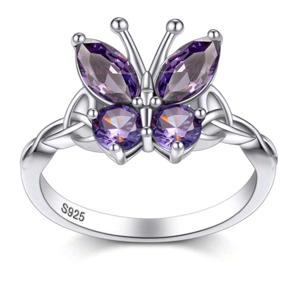 Sterling Silver Purple Butterfly Ring - S925